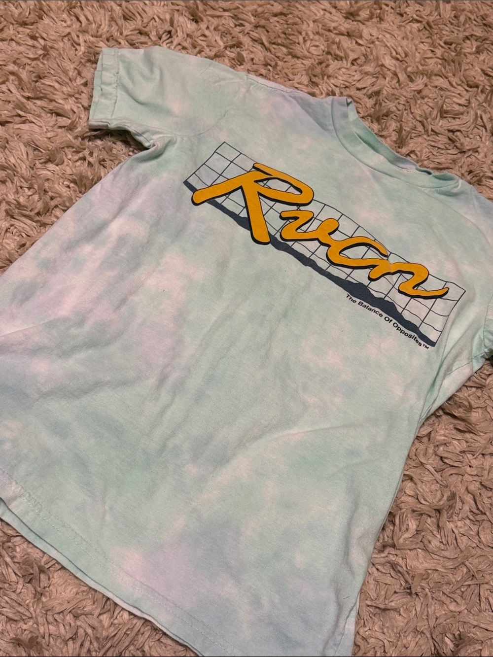 RVCA Kids Medium Short Sleeve Tee in Mint Tie-Dye with Yellow Logo